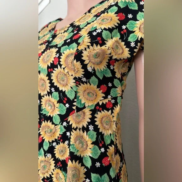 Vintage Sunflower Print Maxi Dress - 90s Y2K modest Women small - Picture 3 of 8